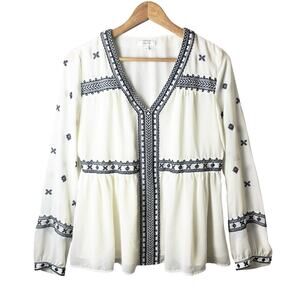 Stella & Dot Maette Lela Boho Embroidered Chiffon Blouse Womens Size S Romantic